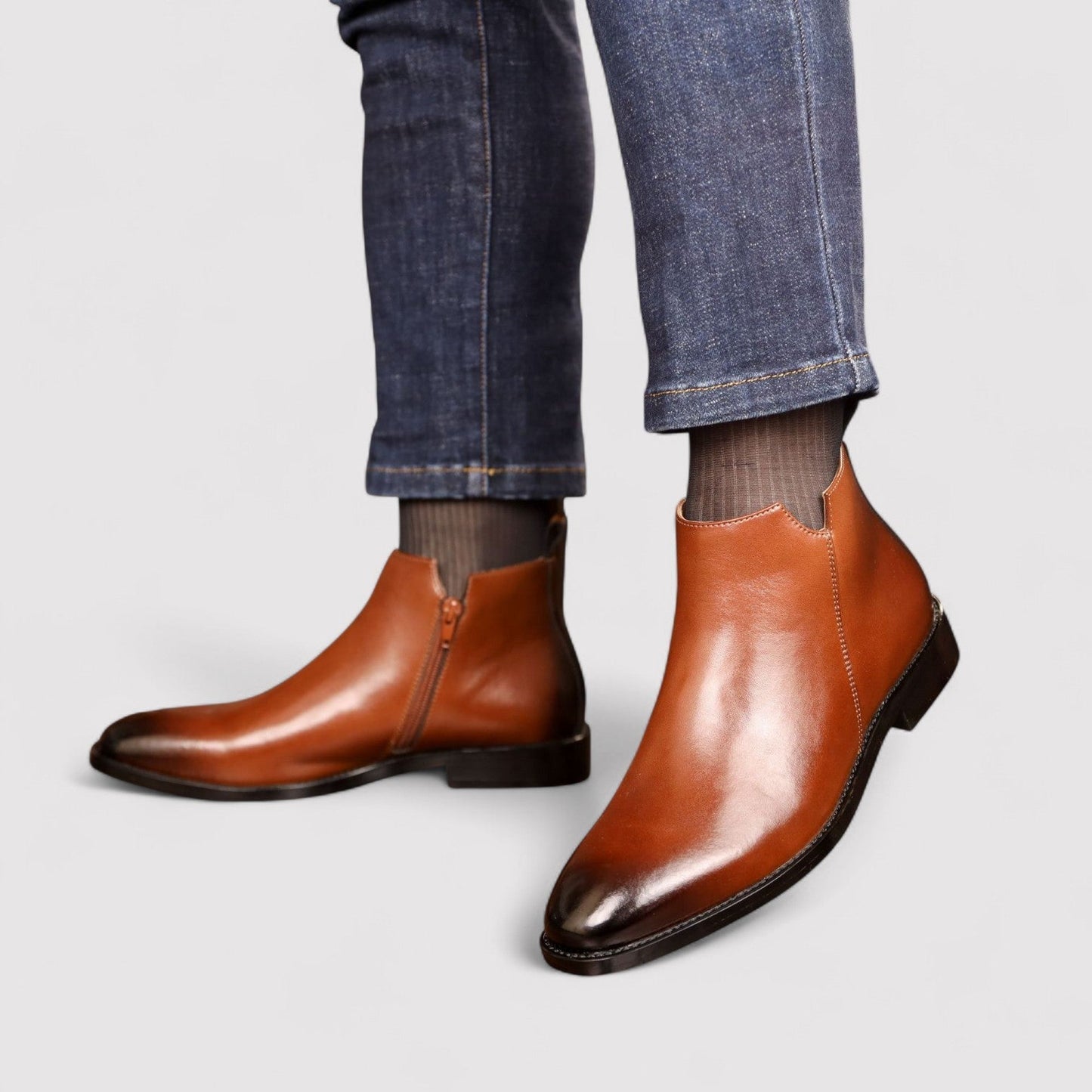 Läder Chelsea-stövlar – Herrstövlar med dragkedja vid vristen