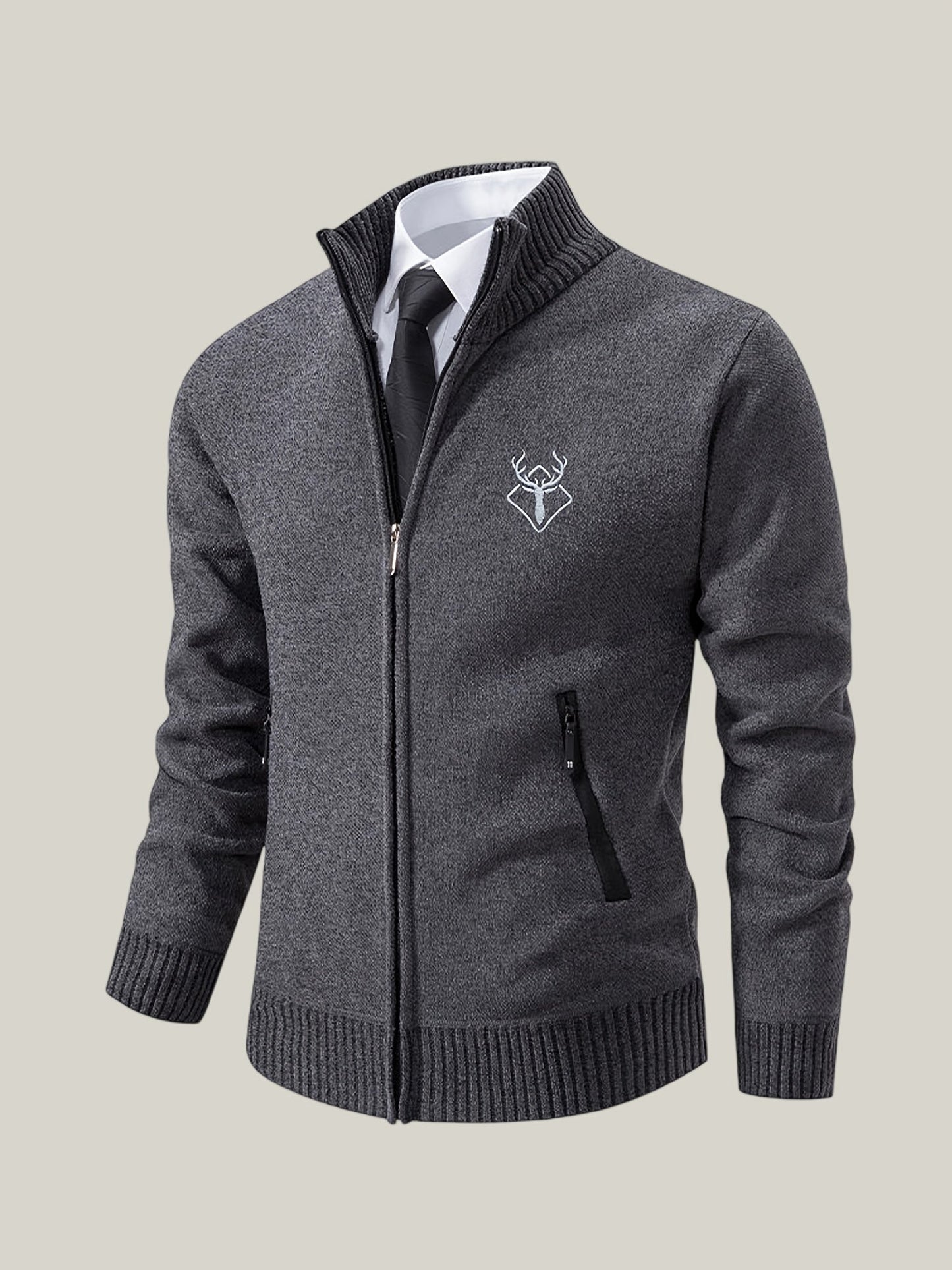 Men Lampweight Zip-Up Cardigan - Stand Collar Sweater Jacket