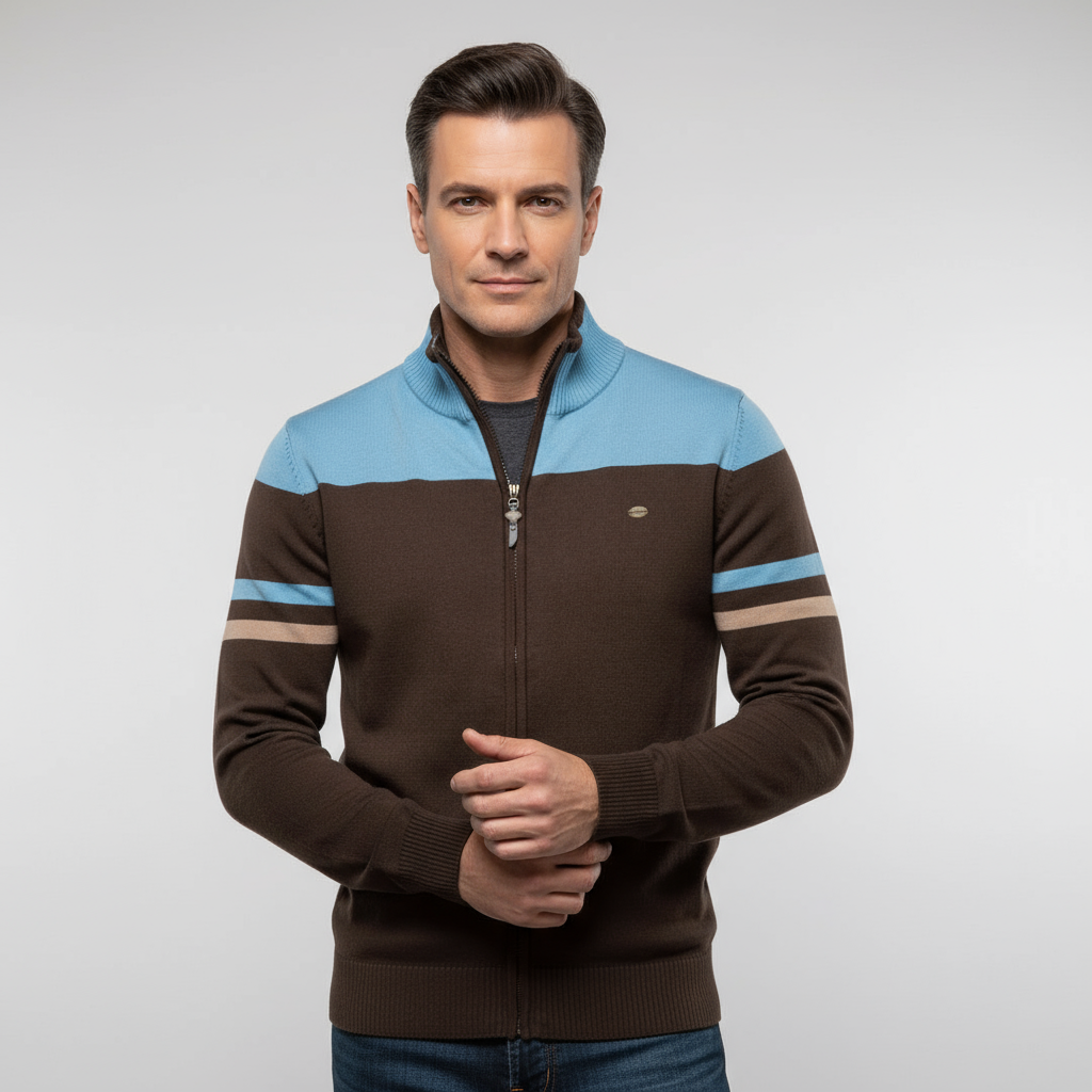 Tom Carter Men Complex Zip-Up Sweater