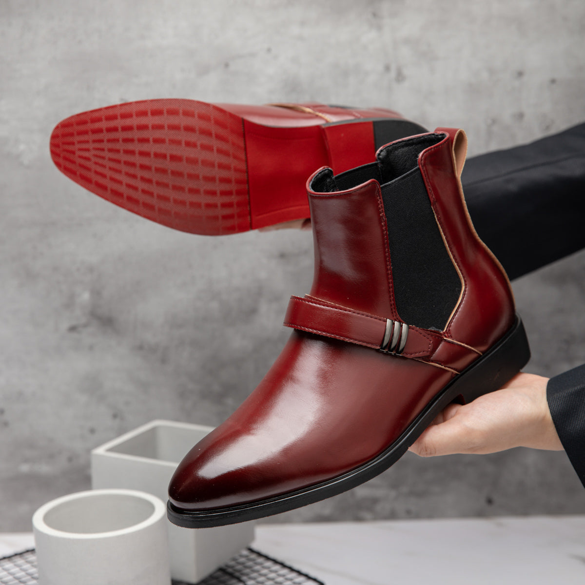 Men’s Chelsea Boots Red Sole – Sleek Pull-On Ankle Boot