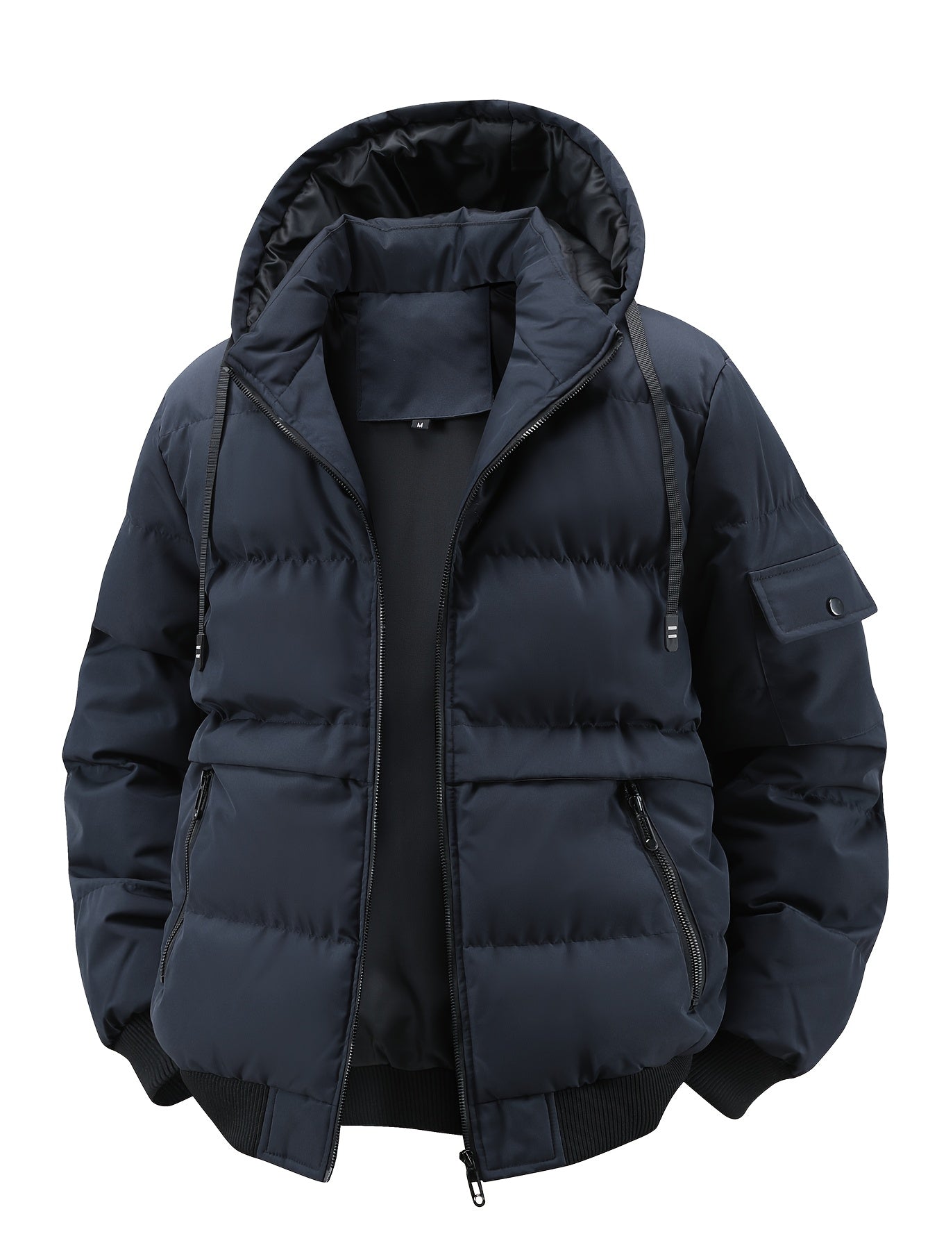 Herrjacka med huva för tuff vinter – slitstark ytterrock med hel dragkedja för kallt väder