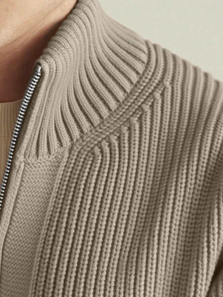 Herrtröja med enfärgad knäppning – Mångsidig stickad tröja för höst och vinter