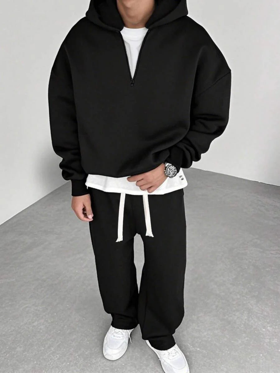 Men’s Two-Piece Grey Hoodie Set | Comfortable Streetwear Tracksuit