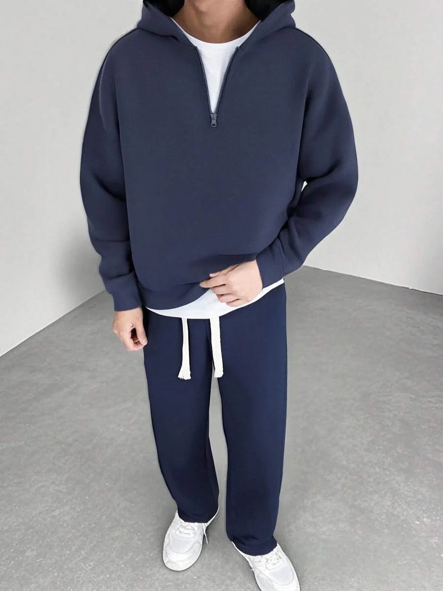 Men’s Two-Piece Grey Hoodie Set | Comfortable Streetwear Tracksuit