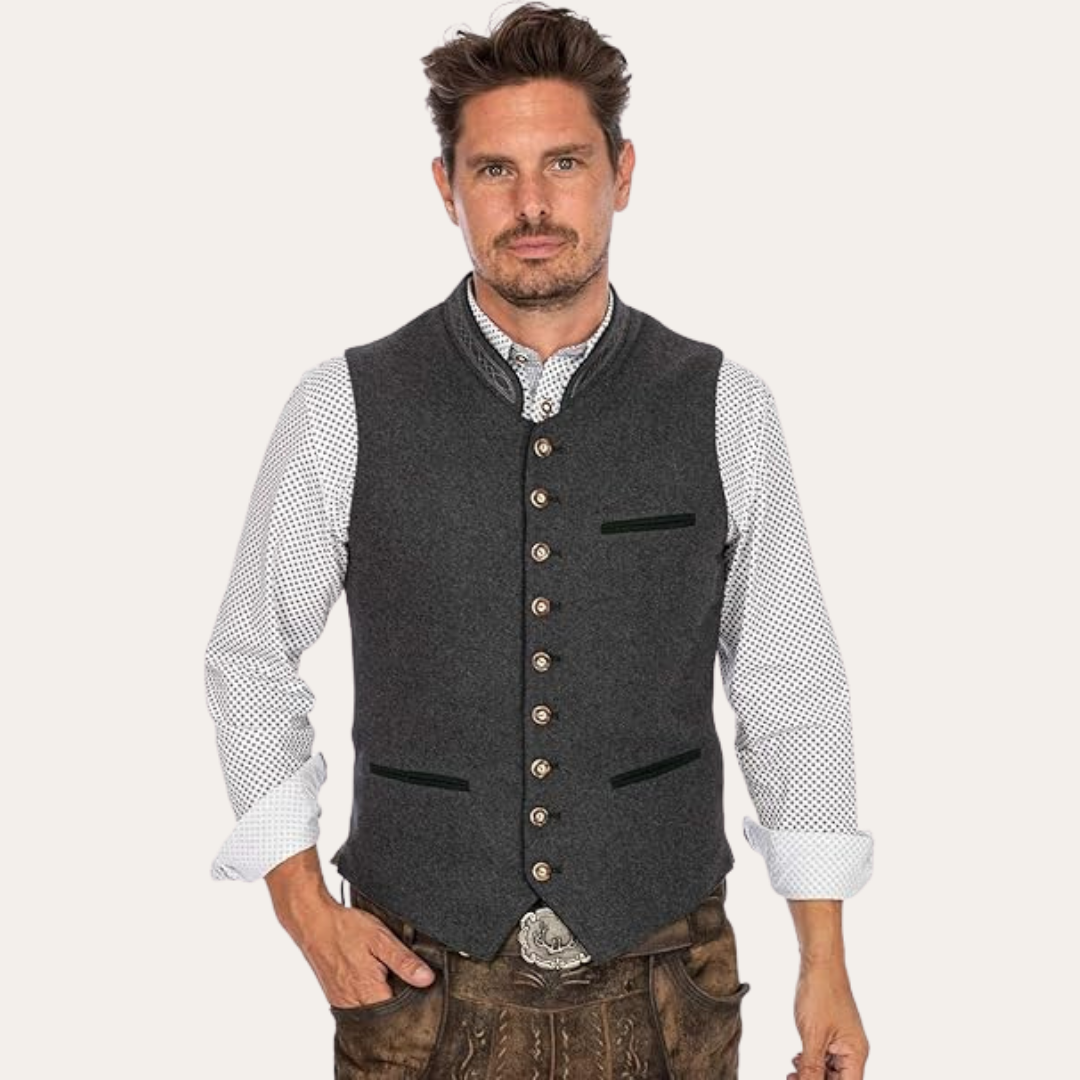 Men’s Traditional Wool Blend Vest – Classic Bavarian Waistcoat | Heritage Trachten Style