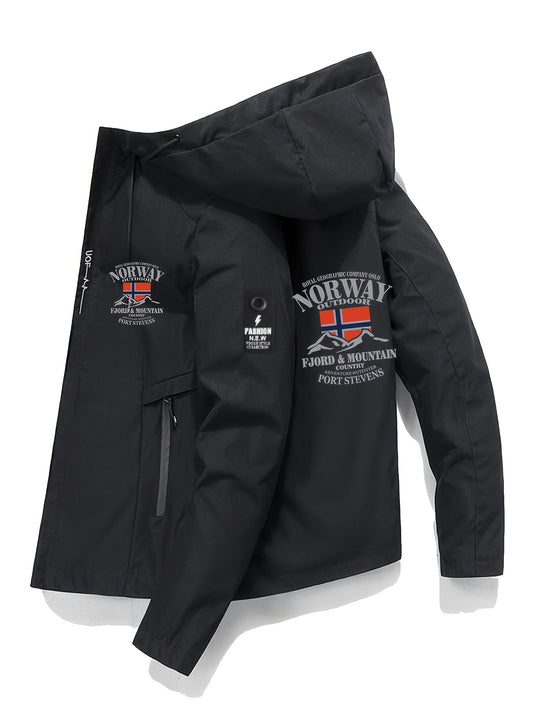 Herrjacka med huva och Norges flagga – Ledig vår- och höstjacka