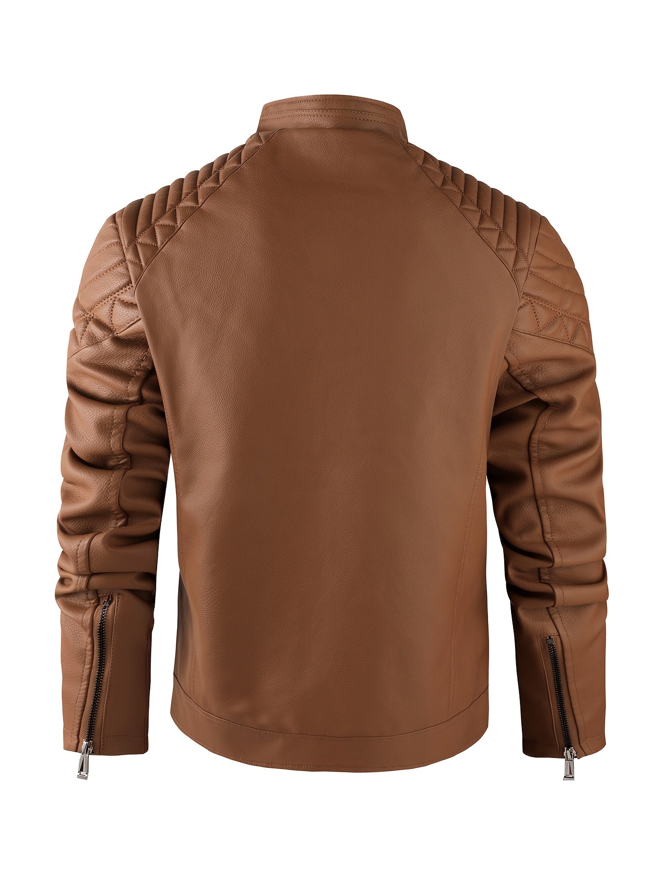 Men’s Leather Fleece Jacket – Stand Collar Biker Design for Autumn & Winter