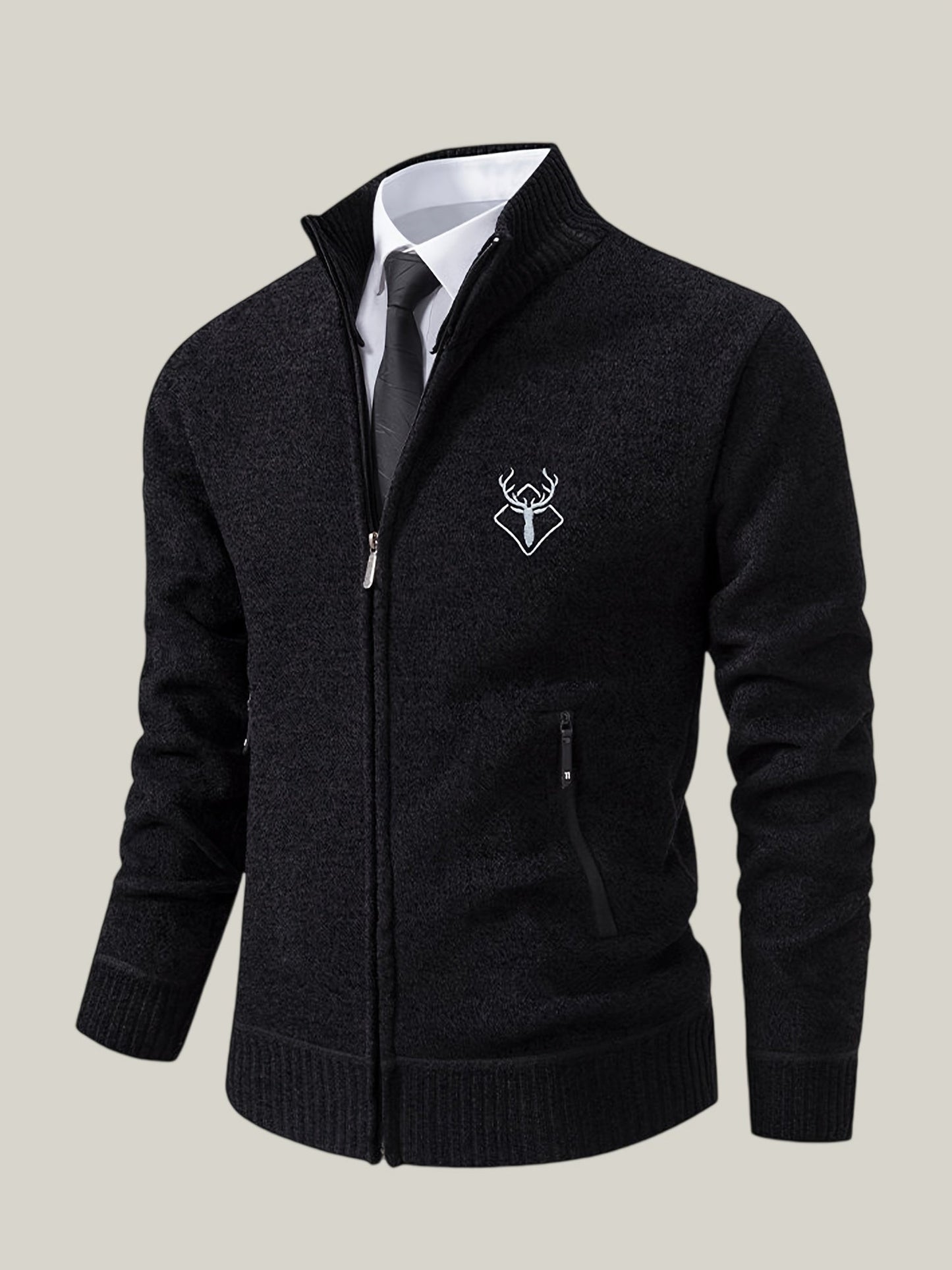 Men Lampweight Zip-Up Cardigan - Stand Collar Sweater Jacket