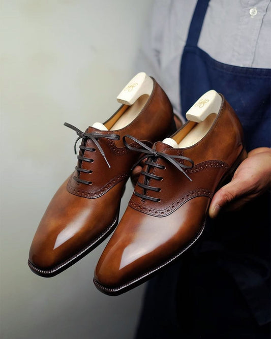 Men Leather Elowen Italian Brogue Oxfords Shoes – Men’s Classic Formal Dress Shoes