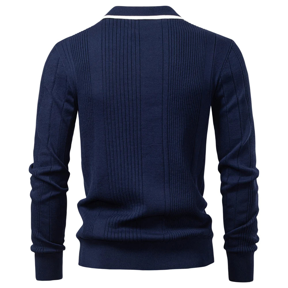 Langford Men Polo Knit Shirt Long Sleeve Button