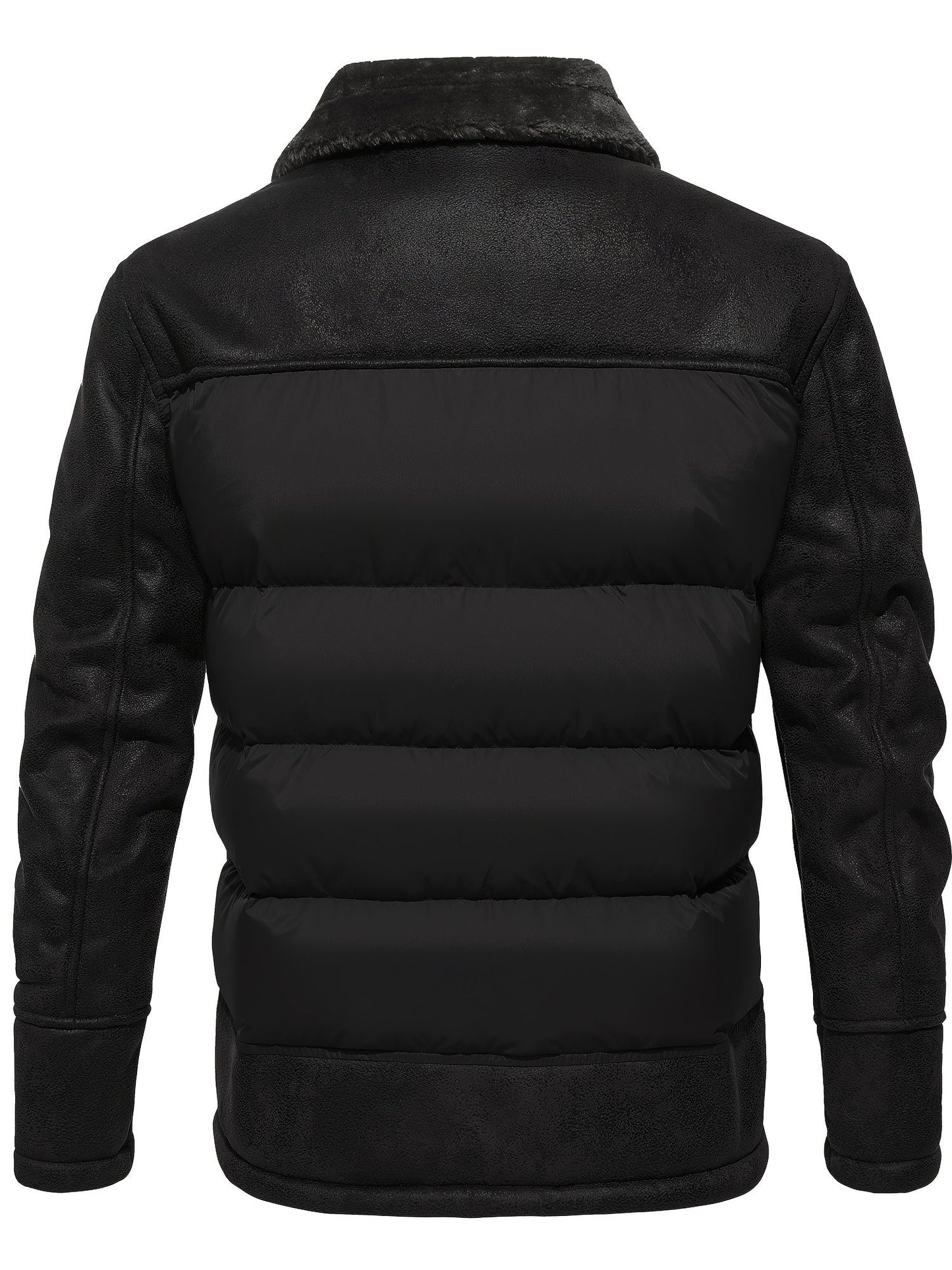 Herrjacka i vadderat tyg med konstpälskrage – Varm enfärgad dragkedjejacka