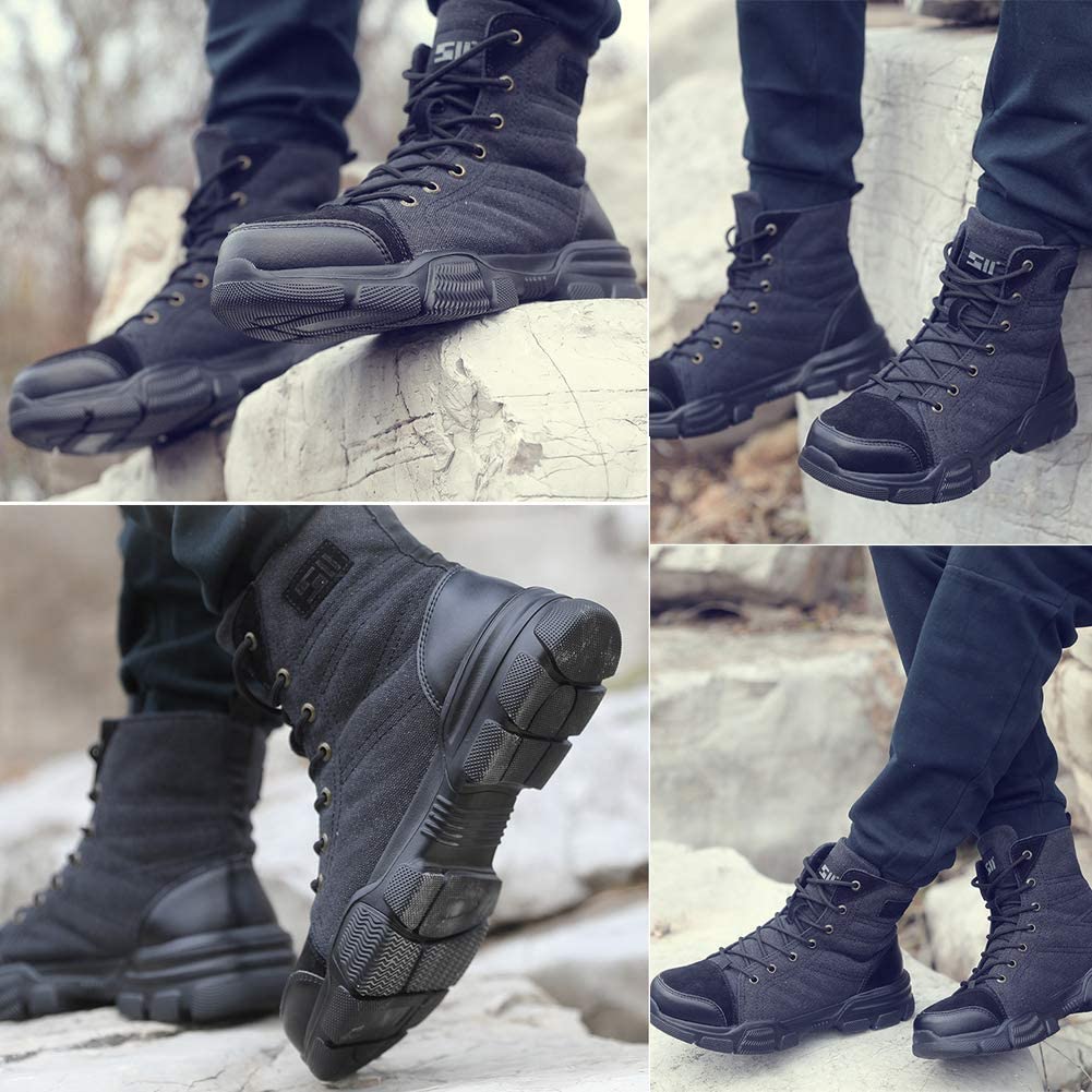 Herrars stålhättade militärskyddsstövlar – hållbara arbets- och taktiska skor | halkskyddsskydd