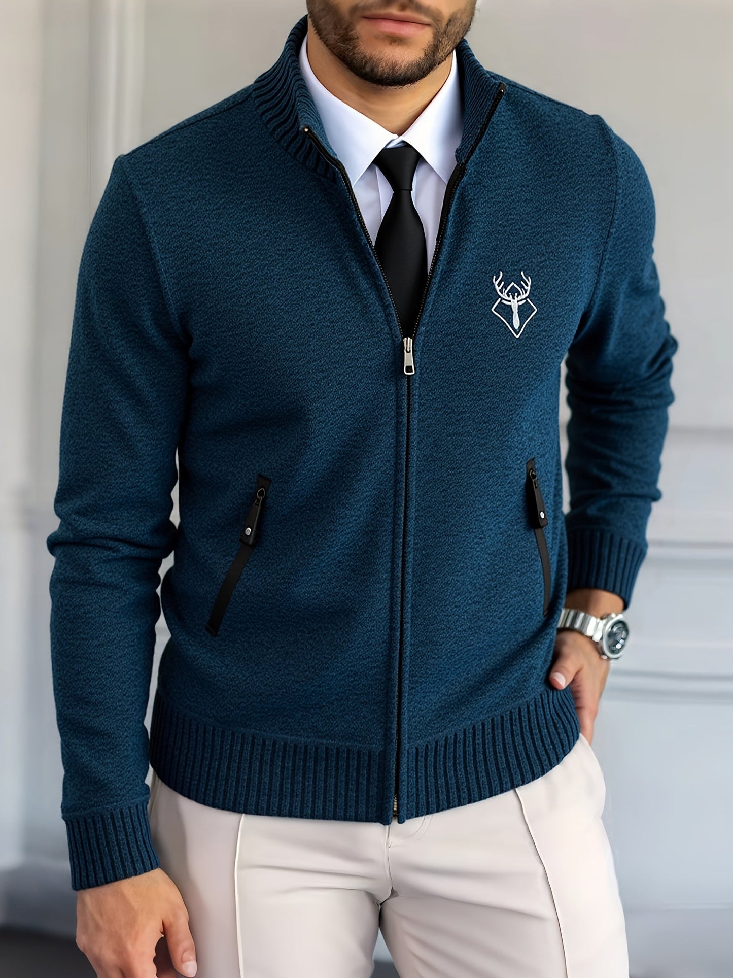 Men Lampweight Zip-Up Cardigan - Stand Collar Sweater Jacket