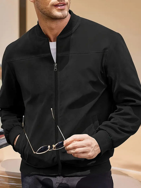 Solorfit | Herrjacka med lampvikt, retro dragkedja – enfärgad, basebollkrage, maskintvättbar, vardagsstil