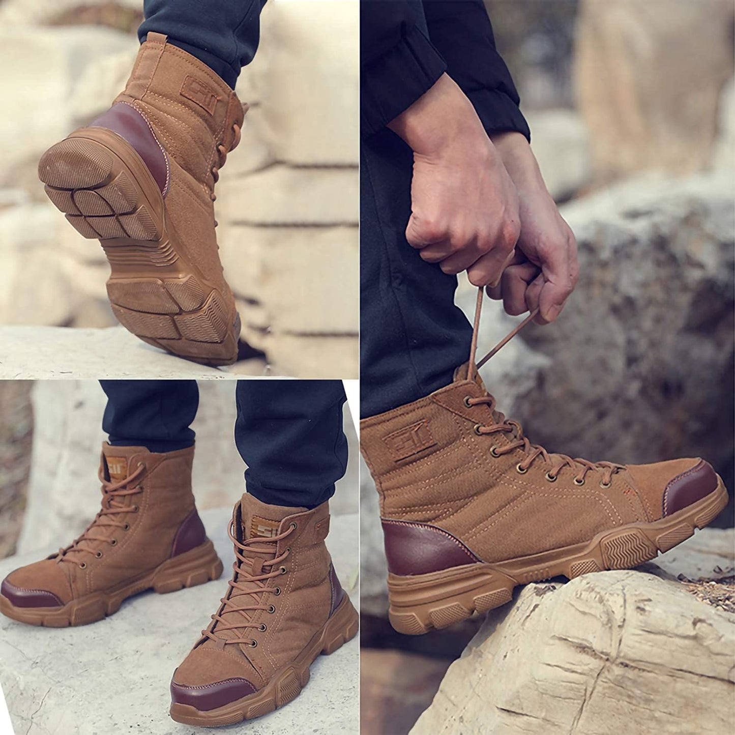 Herrars stålhättade militärskyddsstövlar – hållbara arbets- och taktiska skor | halkskyddsskydd