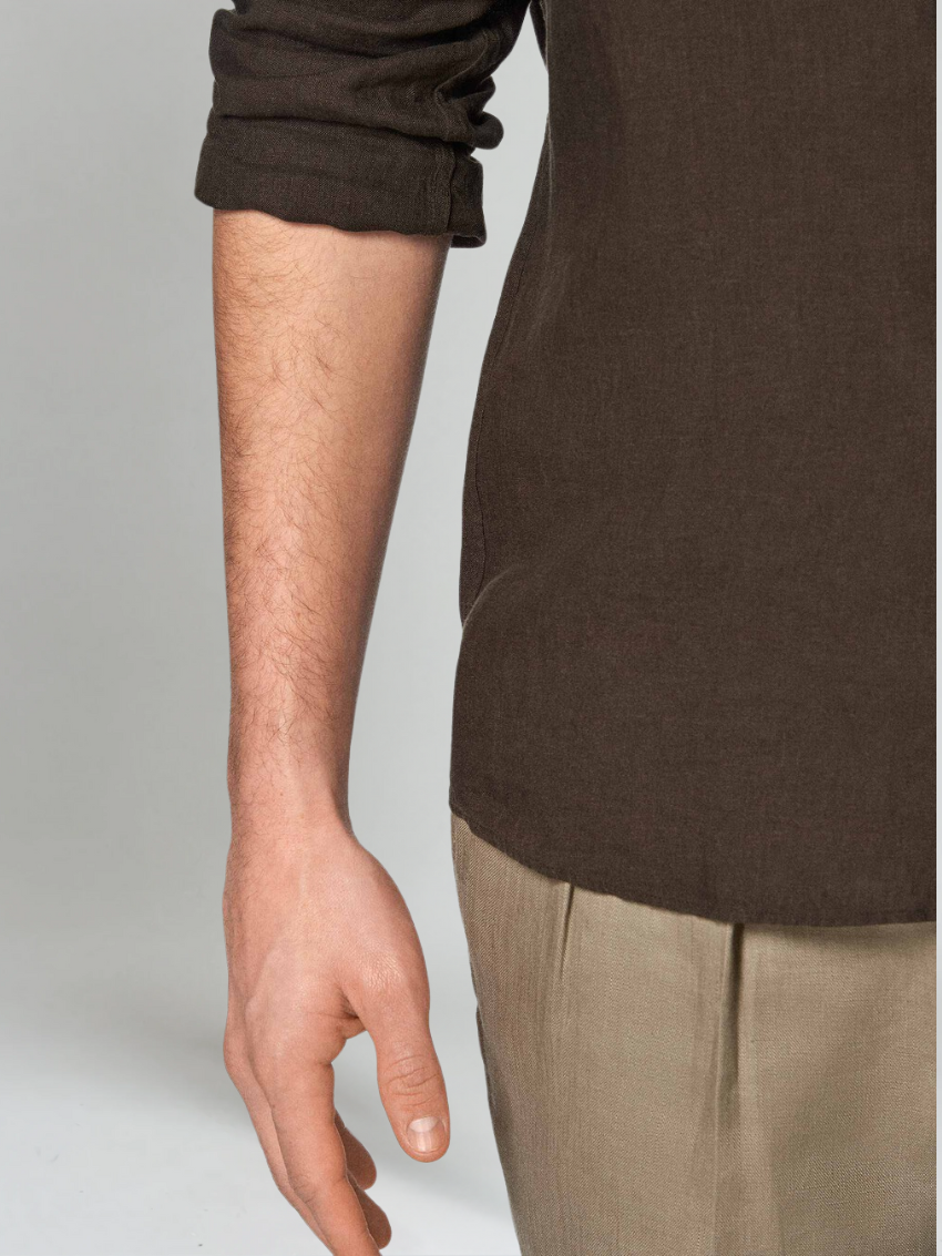 Väsentlig Herr Skjorta i Linne med Lampvikt - Djupbrun