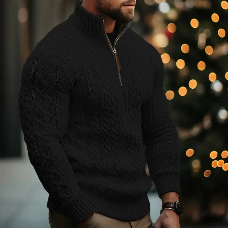 Men Slim Fit Half Zip Pattern Christmas Sweater