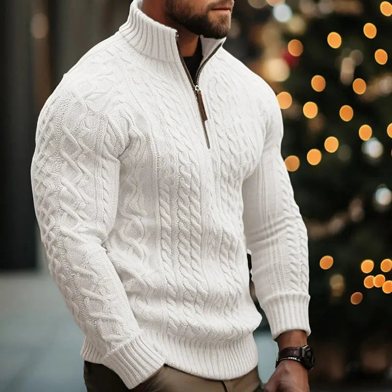 Men Slim Fit Half Zip Pattern Christmas Sweater