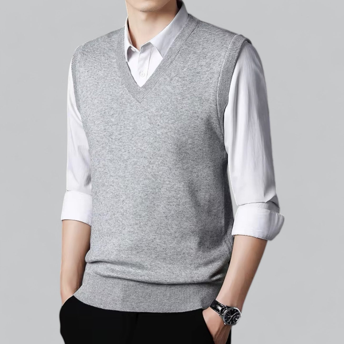 Brent Men’s Classic V-Neck Sleeveless Vest – Essential Knit Layer