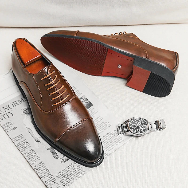 Luca Giordano Leather Oxford Shoes Italian Red Sole
