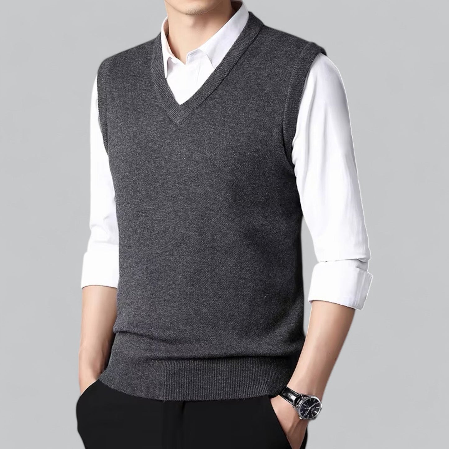 Brent Men’s Classic V-Neck Sleeveless Vest – Essential Knit Layer