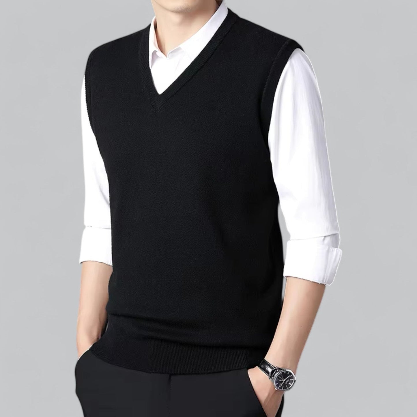 Brent Men’s Classic V-Neck Sleeveless Vest – Essential Knit Layer