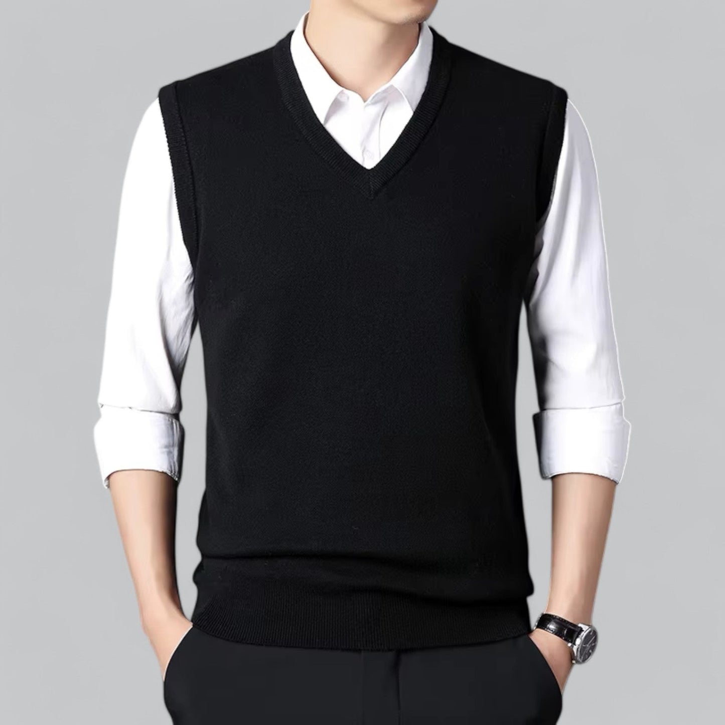 Brent Men’s Classic V-Neck Sleeveless Vest – Essential Knit Layer