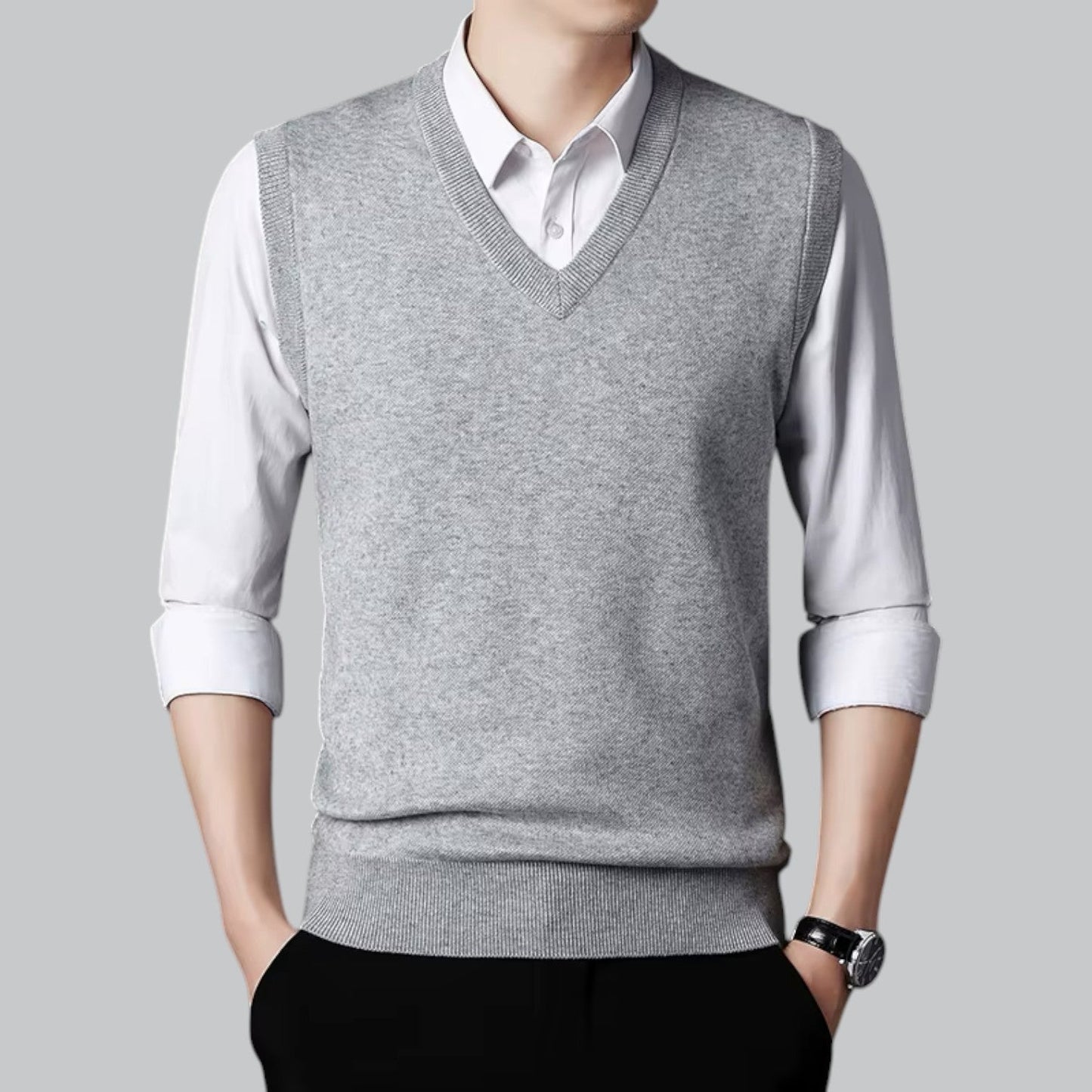 Brent Men’s Classic V-Neck Sleeveless Vest – Essential Knit Layer