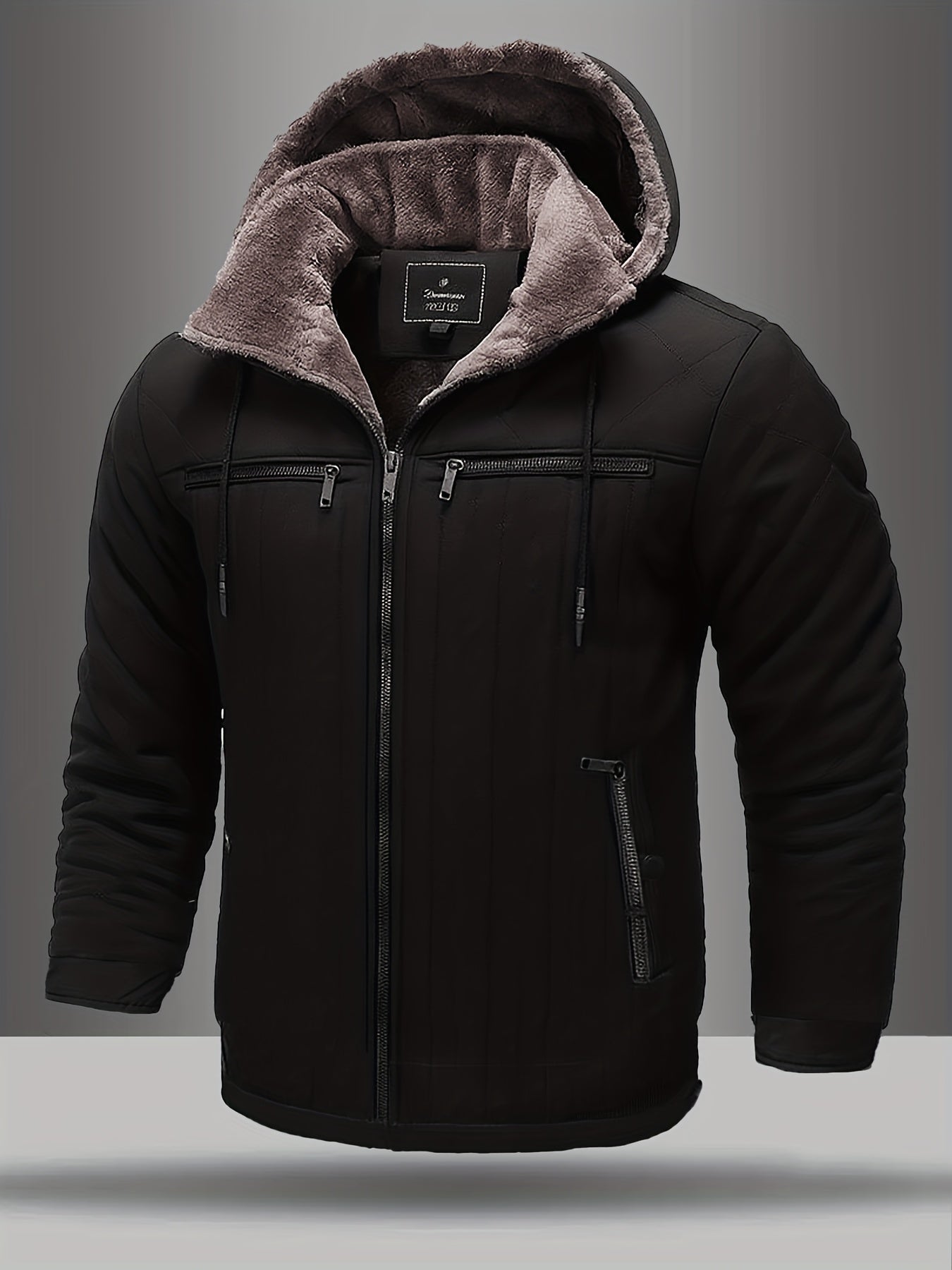 Herrens tungviktiga vinterjacka – termoisolerad huva för kallt väder