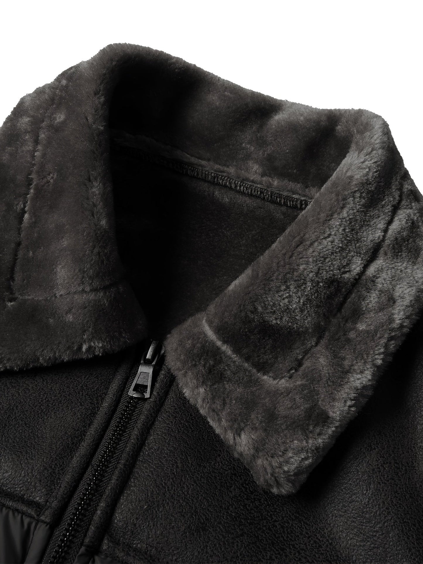 Herrjacka i vadderat tyg med konstpälskrage – Varm enfärgad dragkedjejacka