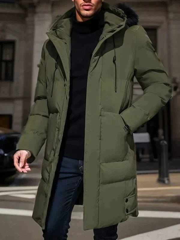 Elegant Long Men’s Coat – Warm Winter Overcoat