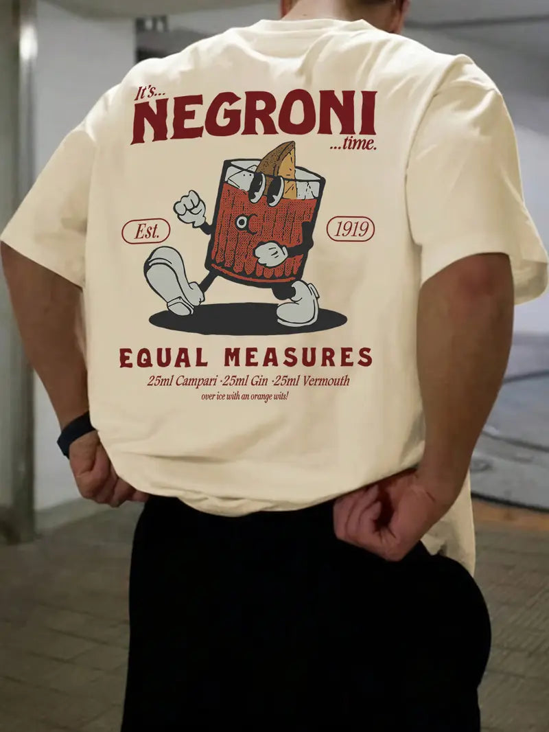 Men's Negroni Cocktail Graphic T-Shirt – Breathable Short Sleeve Tee with Campari-Inspired Print