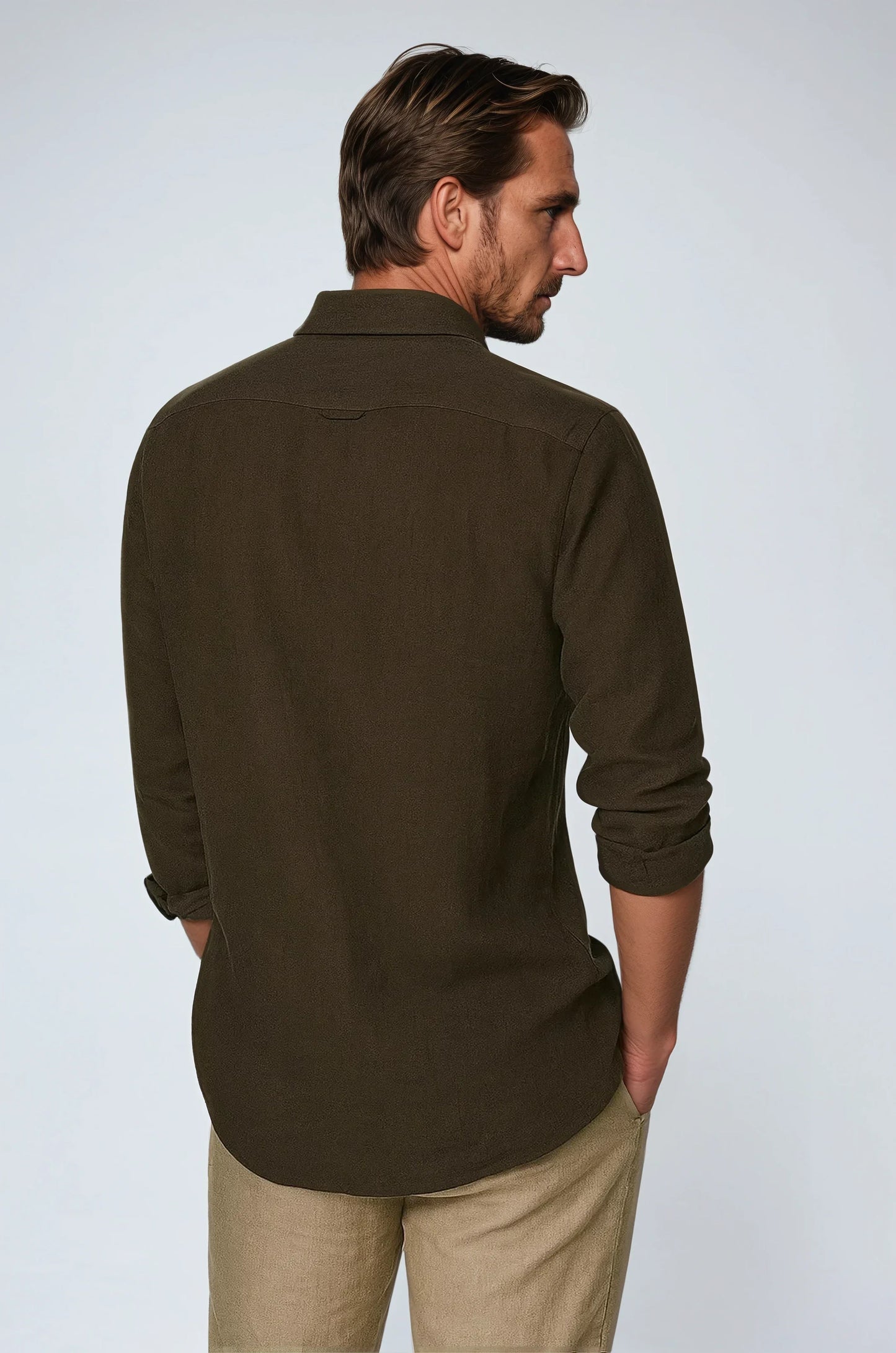Väsentlig Herr Skjorta i Linne med Lampvikt - Djupbrun