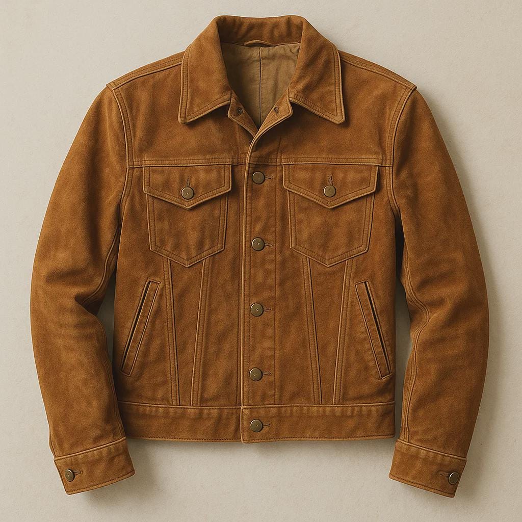 Brun mockaläder lastbilschaufförsjacka vintage västernstil