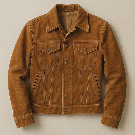 Brun mockaläder lastbilschaufförsjacka vintage västernstil