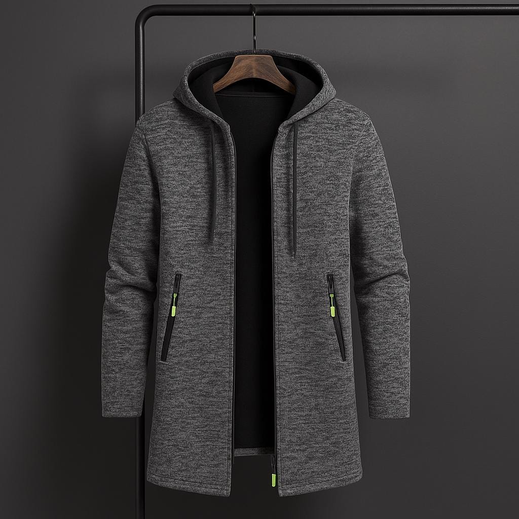 Herrjacka med huva och dragkedja, fodrad med fleecetyg | Vinteridrottsrock