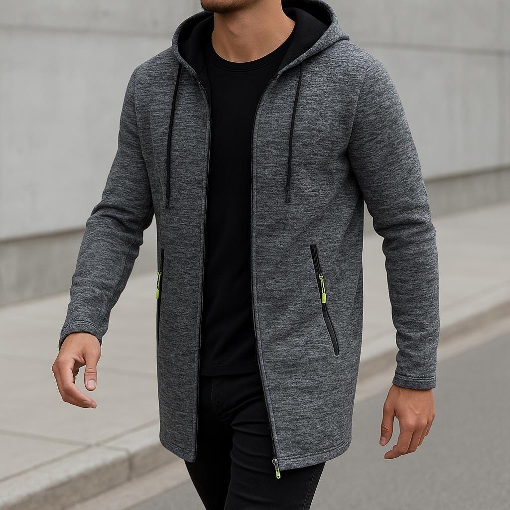 Herrjacka med huva och dragkedja, fodrad med fleecetyg | Vinteridrottsrock