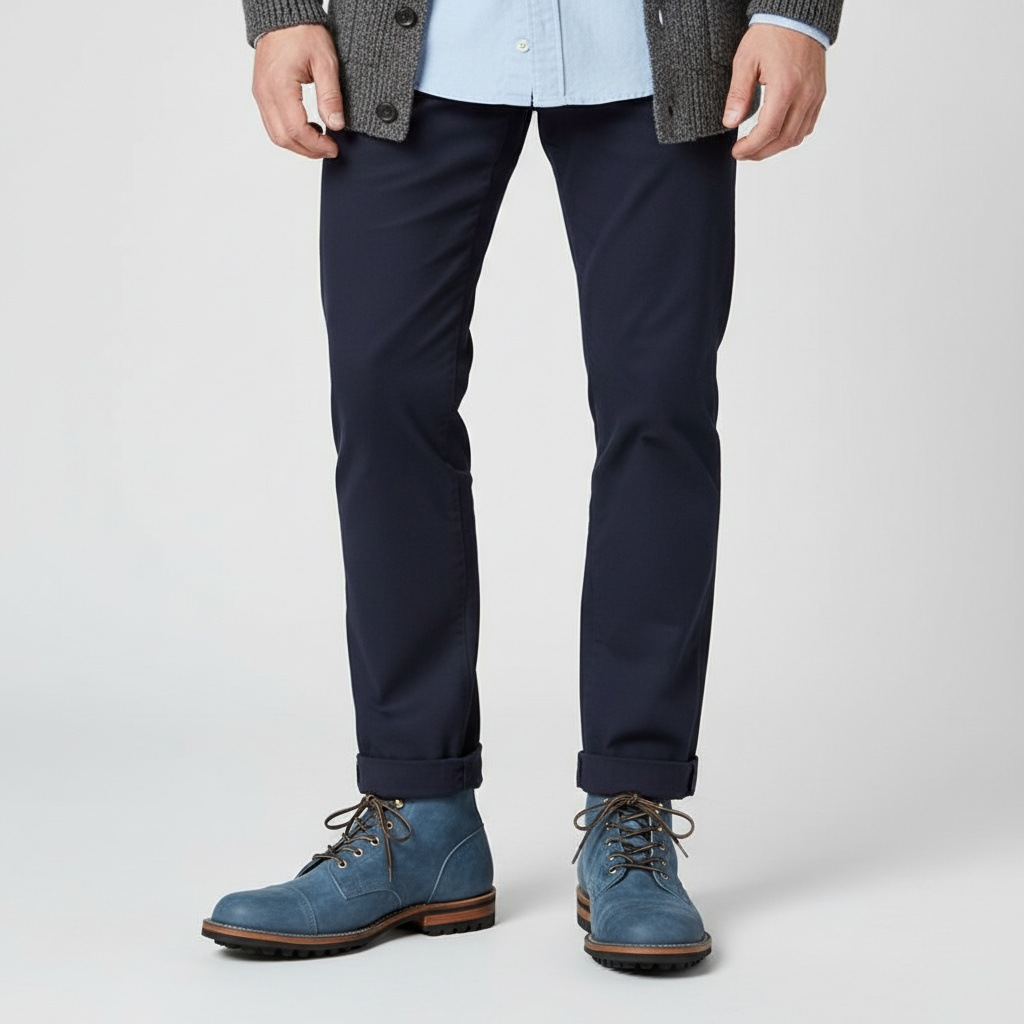 Herrstövlar i läderimitation med snörning och tåhätta – Ankelstövlar med halkfri gummisula