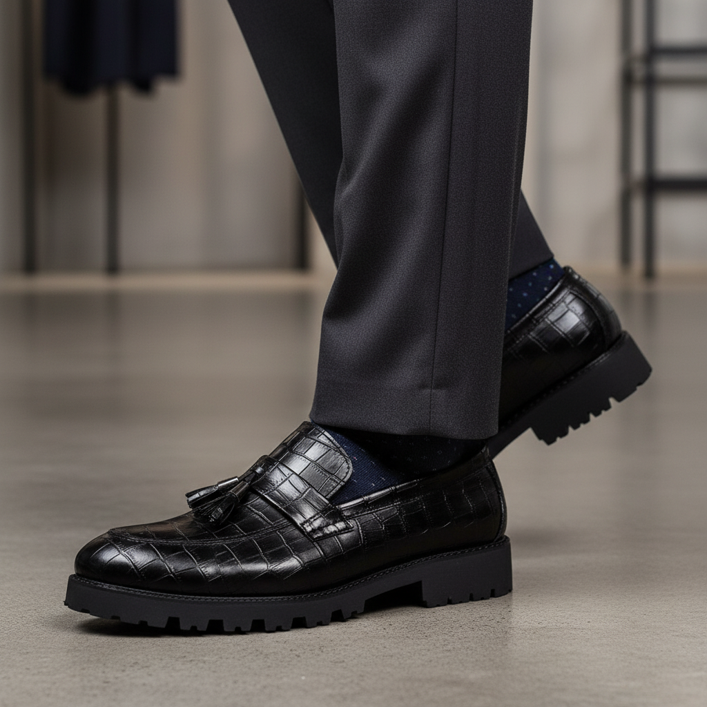 Herrskor i svart läder med mönster för formella tillfällen