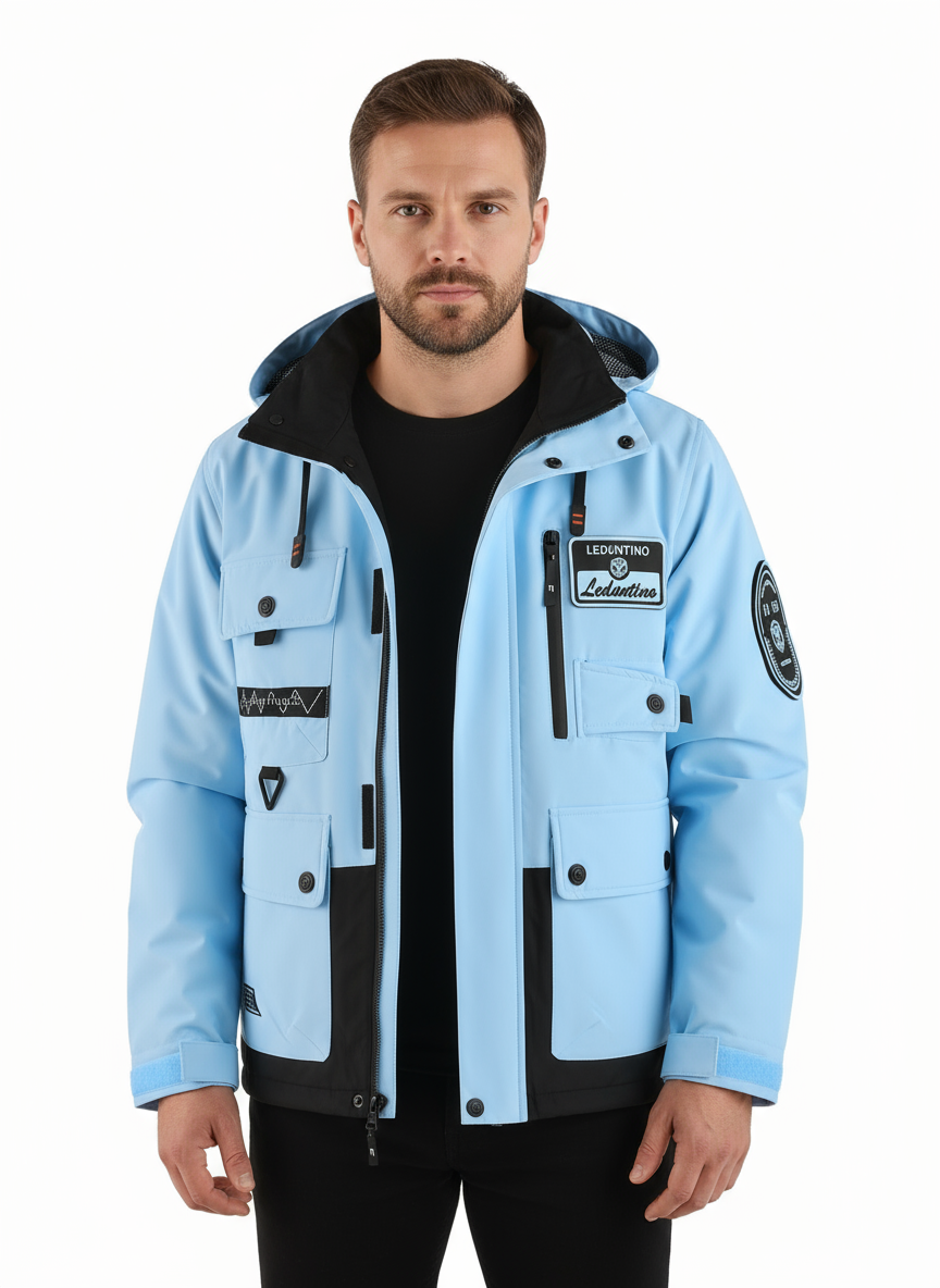 Herrjacka med huva Herrens yttre varma stormjacka Ledig mångficka lastjacka