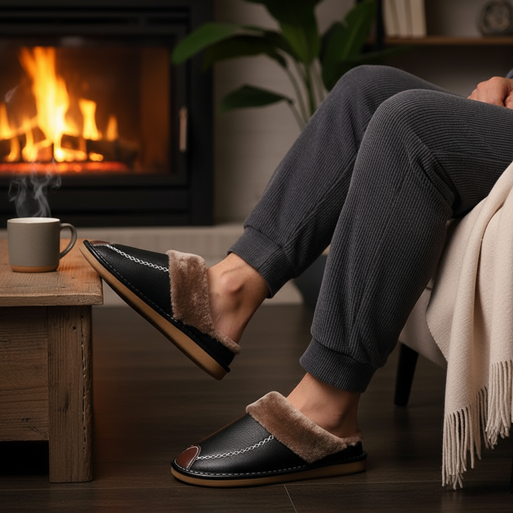 Varm ortopedisk innesko – halkfri och stödjande unisexkomfort