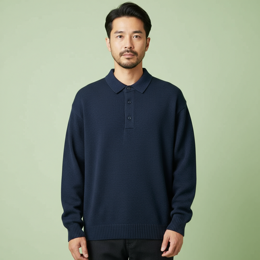 Herrtröja med lång ärm och krage – Klassisk stickad tröja | Tidlös smart vardagsstil